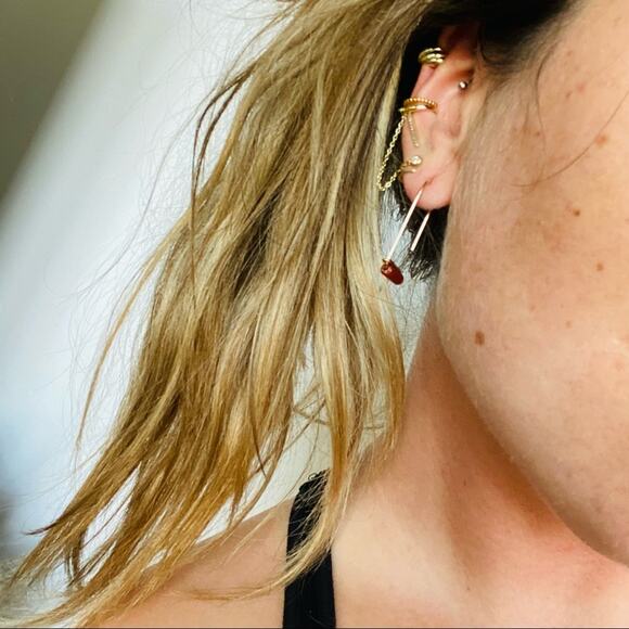 NEW REVOLVE NORDSTROM 18kt Gold Filled Vermeil Orange Red Carnelian Bead Earring - Picture 8 of 9